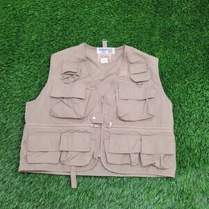 Vintage Cabelas Utility Vest L/XL 23x20 Brown Multi-Pocket